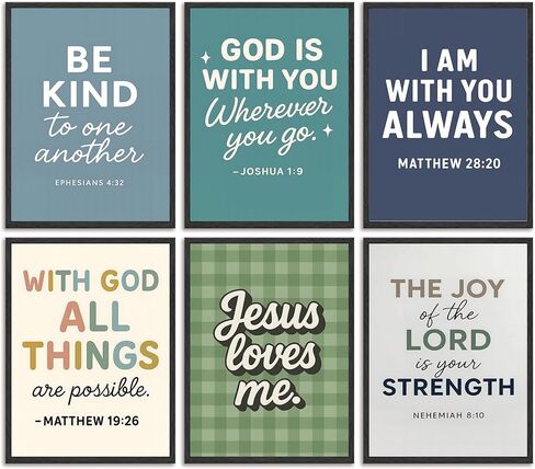 6Pcs Colorful Bible Verse Canvas Wall Art Christian boy Education Posters Prints Children's Bible Wall Decor Pictures for Nursery Kids Bedroom Classroom Home Decoration Unframed in Saudi Arabia