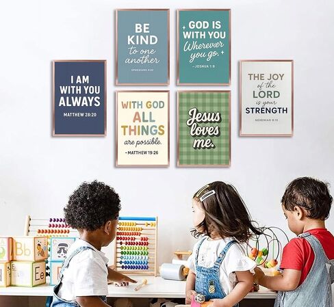 6Pcs Colorful Bible Verse Canvas Wall Art Christian boy Education Posters Prints Children's Bible Wall Decor Pictures for Nursery Kids Bedroom Classroom Home Decoration Unframed in Saudi Arabia