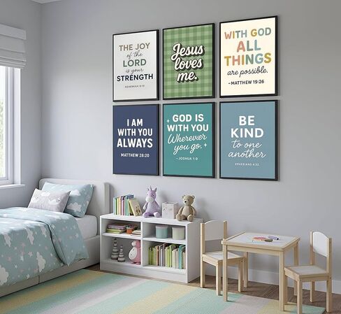 6Pcs Colorful Bible Verse Canvas Wall Art Christian boy Education Posters Prints Children's Bible Wall Decor Pictures for Nursery Kids Bedroom Classroom Home Decoration Unframed in Saudi Arabia