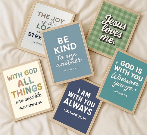 6Pcs Colorful Bible Verse Canvas Wall Art Christian boy Education Posters Prints Children's Bible Wall Decor Pictures for Nursery Kids Bedroom Classroom Home Decoration Unframed in Saudi Arabia