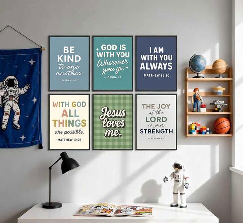 6Pcs Colorful Bible Verse Canvas Wall Art Christian boy Education Posters Prints Children's Bible Wall Decor Pictures for Nursery Kids Bedroom Classroom Home Decoration Unframed in Saudi Arabia
