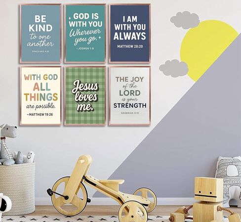 6Pcs Colorful Bible Verse Canvas Wall Art Christian boy Education Posters Prints Children's Bible Wall Decor Pictures for Nursery Kids Bedroom Classroom Home Decoration Unframed in Saudi Arabia