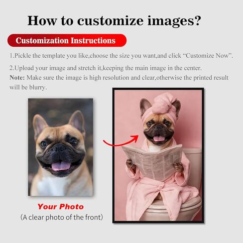 Custom Pet Portrait Canvas Wall Art, Personalized Pet Gift Print with Photo, Funny Dog in Bubble Bathtub, with Wine or Reading Newspaper on Toilet Poster, Colorful or Black White Customize Style in Saudi Arabia