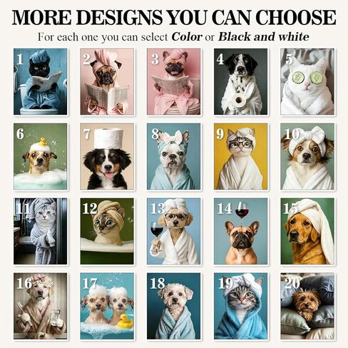 Custom Pet Portrait Canvas Wall Art, Personalized Pet Gift Print with Photo, Funny Dog in Bubble Bathtub, with Wine or Reading Newspaper on Toilet Poster, Colorful or Black White Customize Style in Saudi Arabia