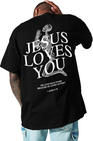 UOUA Mens Graphic Tees Vintage T-Shirts Oversized Letter Print Casual Crewneck Cotton Top Short Sleeve Rapper Streetwear in Kuwait