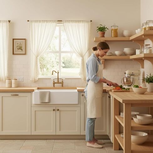 54 Inch Boho Sheer Curtains - Beige Vintage Lace with Tassel Trim, Rod Pocket Privacy Non See Through Farmhouse Curtains (Set of 2,W59 xL54) in Kuwait