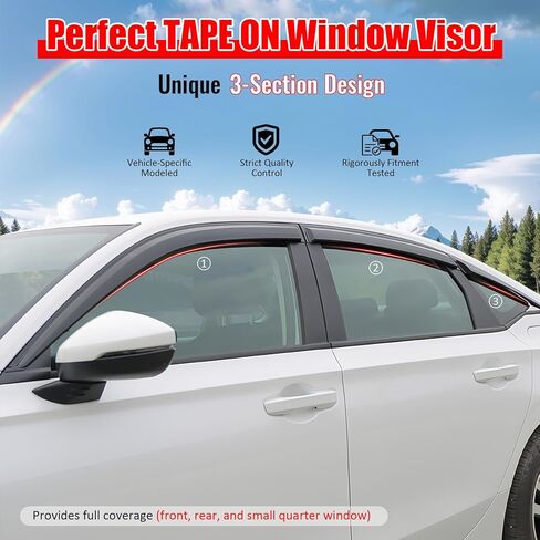 IKON MOTORSPORTS Tape on Window Visors Compatible with 2011-2026 Dodge Durango, Slim Style Acrylic Smoke Tinted Rain Guards, Side Window Wind Deflectors 6PCS in Saudi Arabia