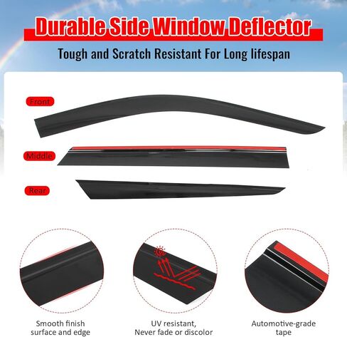 IKON MOTORSPORTS Tape on Window Visors Compatible with 2011-2026 Dodge Durango, Slim Style Acrylic Smoke Tinted Rain Guards, Side Window Wind Deflectors 6PCS in Saudi Arabia