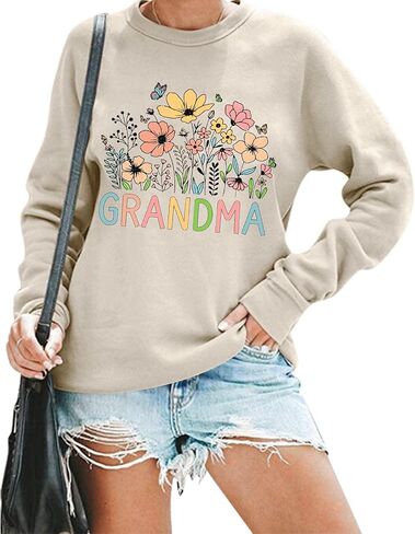 Grandma Sweatshirt for Women Floral Wildflower Grandma Sweatshirt Casual Long Sleeve Pullover Top Nana Life Gift in Kuwait