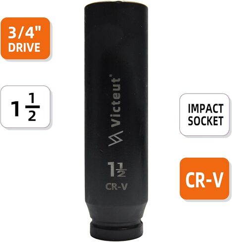 3/4-Inch Drive 1-1/2'' Extra Deep Impact Socket, 8-Inch (200mm) Long, 6-Point Truck & Trailer & Tractor Wheel Nut Socket, Heat Treated Cr-V Alloy Steel, One-Piece Forged, No Torque Loss in Saudi Arabia