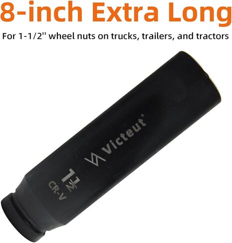 3/4-Inch Drive 1-1/2'' Extra Deep Impact Socket, 8-Inch (200mm) Long, 6-Point Truck & Trailer & Tractor Wheel Nut Socket, Heat Treated Cr-V Alloy Steel, One-Piece Forged, No Torque Loss in Saudi Arabia