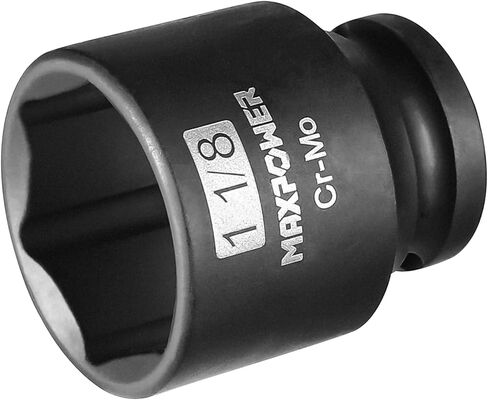 MAXPOWER 1/2 Inch Drive 1-1/8 Inch Standard Impact Socket, Made with Heat-Treated Chrome Molybdenum Steel, 6-Point Design, SAE in Saudi Arabia