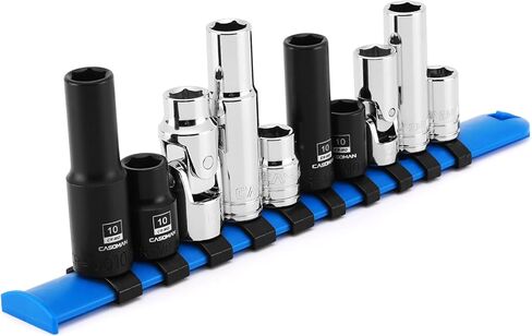 CASOMAN 10-Piece Shallow Deep Impact Socket & Flex Socket Set - 10mm, 1/4" & 3/8" Drive, 6-Point, Universal Socket, CR-MO & CR-V, with Storage Rail in Saudi Arabia