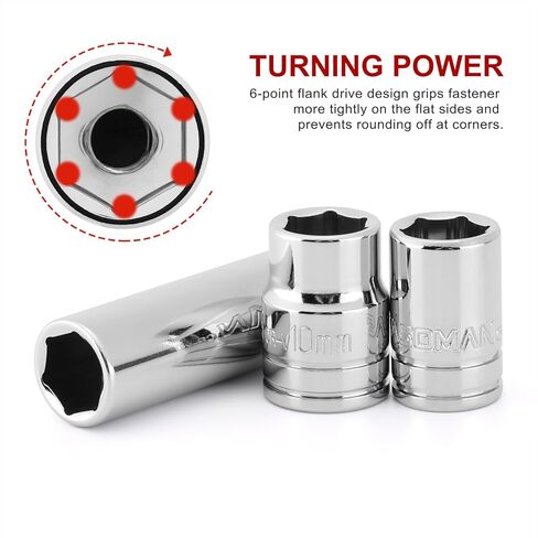 CASOMAN 10-Piece Shallow Deep Impact Socket & Flex Socket Set - 10mm, 1/4" & 3/8" Drive, 6-Point, Universal Socket, CR-MO & CR-V, with Storage Rail in Saudi Arabia
