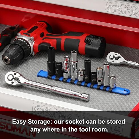 CASOMAN 10-Piece Shallow Deep Impact Socket & Flex Socket Set - 10mm, 1/4" & 3/8" Drive, 6-Point, Universal Socket, CR-MO & CR-V, with Storage Rail in Saudi Arabia