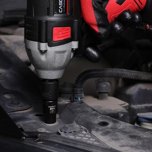 CASOMAN 10-Piece Shallow Deep Impact Socket & Flex Socket Set - 10mm, 1/4" & 3/8" Drive, 6-Point, Universal Socket, CR-MO & CR-V, with Storage Rail in Saudi Arabia
