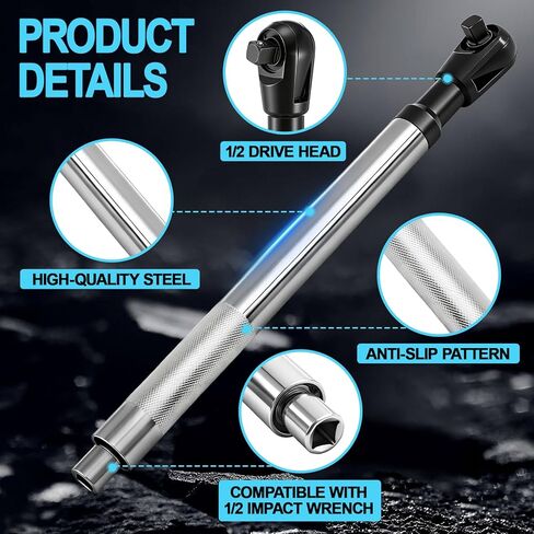 Lothee 1/2" Offset Extension Wrench Impact for Electric Drill with Versatile 3/8", 1/4" Adapters Set, Impact Ratchet Extender for Tight Spaces, Slim Design in Kuwait