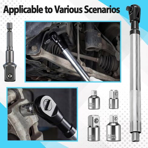 Lothee 1/2" Offset Extension Wrench Impact for Electric Drill with Versatile 3/8", 1/4" Adapters Set, Impact Ratchet Extender for Tight Spaces, Slim Design in Kuwait