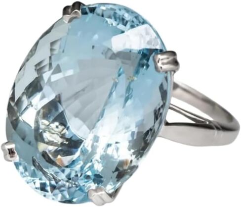 خمر أزياء المرأة 925 الفضة الكبيرة البيضاوي قطع الزبرجد الأحجار الكريمة خاتم الخطوبة مجوهرات الزفاف بيضة الأوز الماس البحر الأزرق توباز الدائري حجم 5-11 in Kuwait