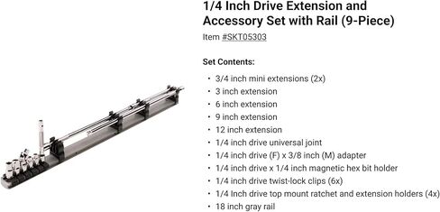 TEKTON 1/4, 3/8, 1/2 Inch Drive Extension and Accessory Set with Rails and Tray (27-Piece) | SHA99201 in Saudi Arabia