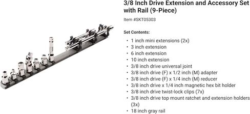 TEKTON 1/4, 3/8, 1/2 Inch Drive Extension and Accessory Set with Rails and Tray (27-Piece) | SHA99201 in Saudi Arabia