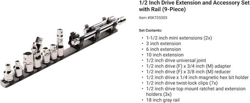 TEKTON 1/4, 3/8, 1/2 Inch Drive Extension and Accessory Set with Rails and Tray (27-Piece) | SHA99201 in Saudi Arabia
