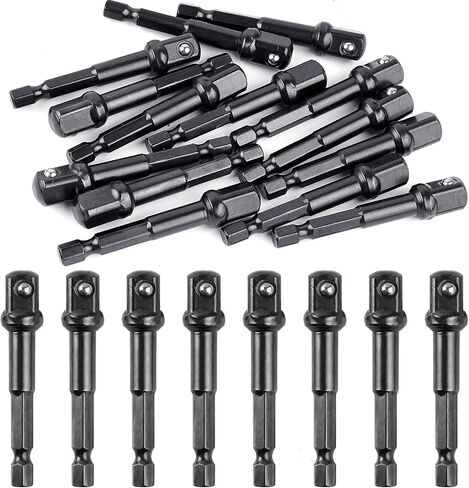 Supkiir 20Pcs 3/8 Impact Adapter Kit, 1/4 In to 3/8 In Hex Square Socket Adapter, High-Speed Steel Driver Sockets Adapters for Drills Automotive DIY Extension Nut Driver Bits in Kuwait
