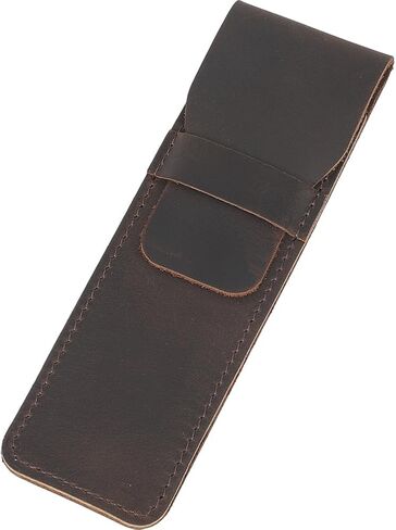 Black Crazy Horse Leather Pencil Pouch Portable Genuine Leather Pen Case Holder Office Handmade Multi Fountain Pen Storage Protective Sleeve Cover Bag with Flap for Travel Accessory in Saudi Arabia