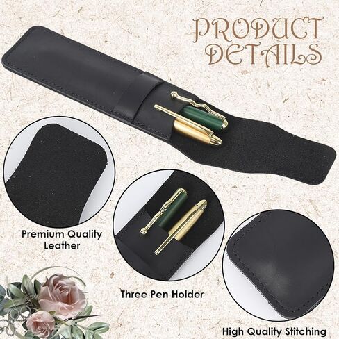 Black Crazy Horse Leather Pencil Pouch Portable Genuine Leather Pen Case Holder Office Handmade Multi Fountain Pen Storage Protective Sleeve Cover Bag with Flap for Travel Accessory in Saudi Arabia