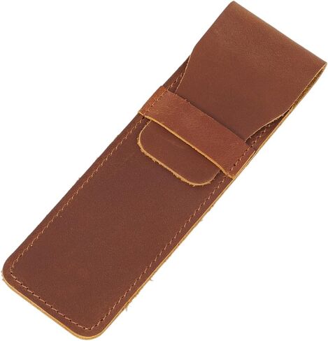 Black Crazy Horse Leather Pencil Pouch Portable Genuine Leather Pen Case Holder Office Handmade Multi Fountain Pen Storage Protective Sleeve Cover Bag with Flap for Travel Accessory in Saudi Arabia