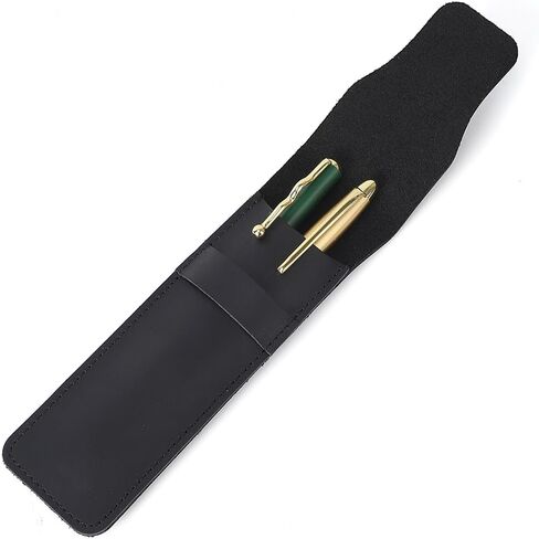 Black Crazy Horse Leather Pencil Pouch Portable Genuine Leather Pen Case Holder Office Handmade Multi Fountain Pen Storage Protective Sleeve Cover Bag with Flap for Travel Accessory in Saudi Arabia