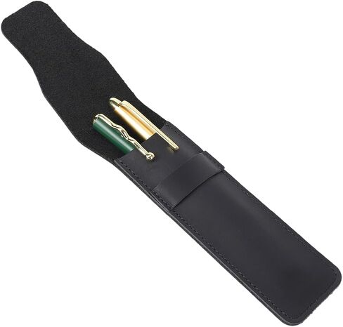 Black Crazy Horse Leather Pencil Pouch Portable Genuine Leather Pen Case Holder Office Handmade Multi Fountain Pen Storage Protective Sleeve Cover Bag with Flap for Travel Accessory in Saudi Arabia