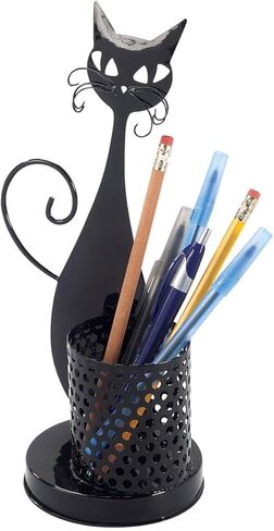 Cat Desk Pen Holder: Retro-Look Metal Organizer with Adorable Whiskered Feline. Keep Your Pens, Pencils, and More Upright in Style! Measures 12" high x 10" Dia. in Kuwait