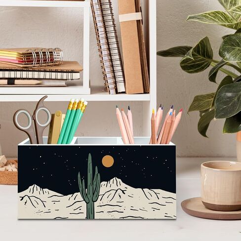 منظم حامل قلم رصاص من DILSJ Boho Western Pen للمكتب، ديكور مكتب Boho، لافتات صندوق خشبي ذات مناظر طبيعية غربية غربية برية لمكتب المكتب المنزلي لتزيين سطح الطاولة in Kuwait