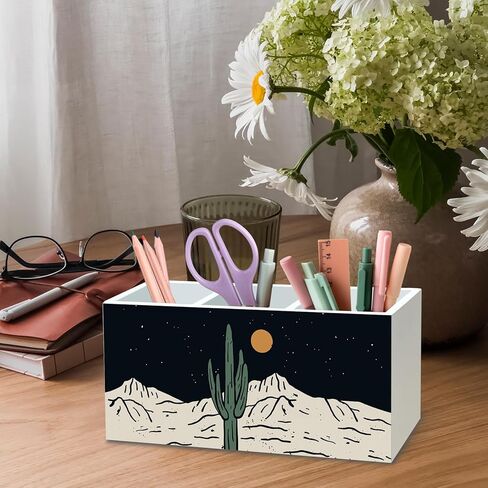 منظم حامل قلم رصاص من DILSJ Boho Western Pen للمكتب، ديكور مكتب Boho، لافتات صندوق خشبي ذات مناظر طبيعية غربية غربية برية لمكتب المكتب المنزلي لتزيين سطح الطاولة in Kuwait