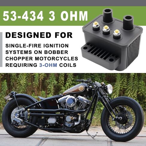 53-434 3 Ohm Motorcycle Ignition Coil - Direct Fit Single Fire Coil for Bobber/Chopper Custom Bikes (Universal Single Spark Ignition System Component) in Kuwait