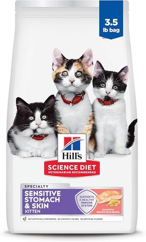 Hill's Science Diet Sensitive Stomach & Skin, Kitten, Stomach & Skin Sensitivity Support, Dry Cat Food, Salmon & Brown Rice, 3.5 lb Bag in Kuwait