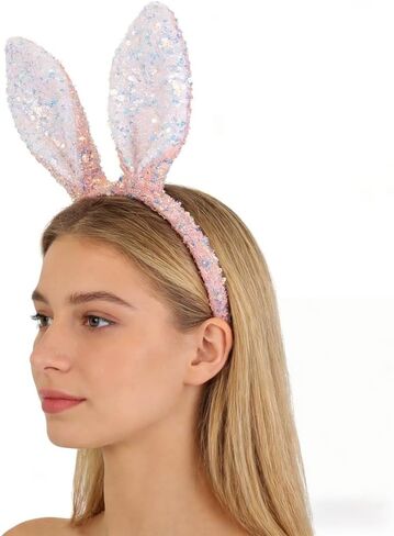 Glitter Bunny Ears Headband for Easter, Sequins Rabbit Ears Hair Hoops Easter Headband Rabbit Cosplay Hair Band for Party in Kuwait