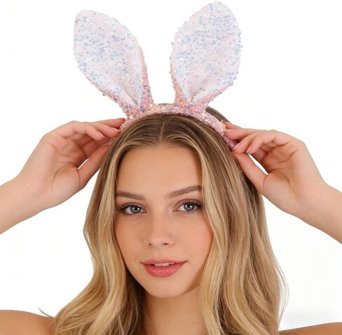 Glitter Bunny Ears Headband for Easter, Sequins Rabbit Ears Hair Hoops Easter Headband Rabbit Cosplay Hair Band for Party in Kuwait