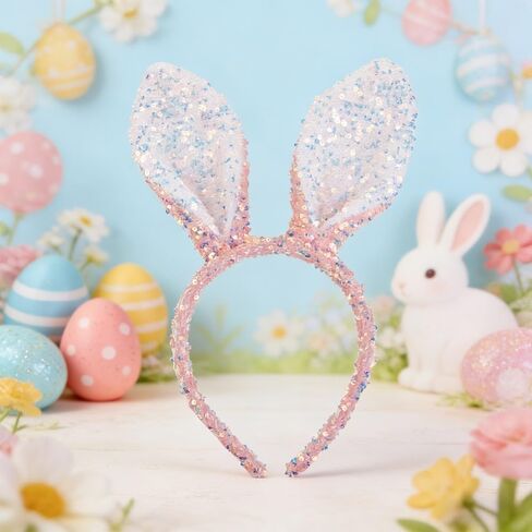 Glitter Bunny Ears Headband for Easter, Sequins Rabbit Ears Hair Hoops Easter Headband Rabbit Cosplay Hair Band for Party in Kuwait