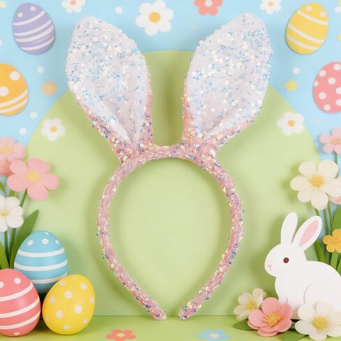 Glitter Bunny Ears Headband for Easter, Sequins Rabbit Ears Hair Hoops Easter Headband Rabbit Cosplay Hair Band for Party in Kuwait