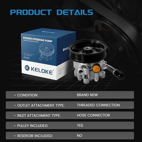 KELOKE Power Steering Pump, with pulley, Compatible with Chrysler Town & Country 2011-2016, Voyager 2020-2021 & Dodge Grand Caravan 2011-2020 & Ram C/V 2012-2015. V6 3.6L. Replace# 20-1042 5151727AC in Kuwait