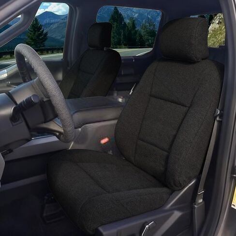 أغطية مقاعد ESMING لسيارة Ford F150 2015-2025 F150 Lightning 2022-2025 F250/F350 Super Duty 2017-2025 واقيات المقعد الأمامي للطاقم مع أغطية مسند الرأس - أسود in Kuwait