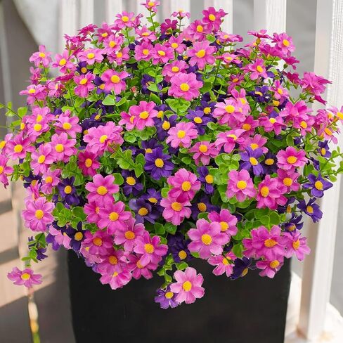 زهور صناعية للديكور في الهواء الطلق، 6 حزم من زهور الأقحوان الصناعية المقاومة للأشعة فوق البنفسجية من الحرير البري وزهور وهمية للشرفة الأمامية الخارجية وفناء الحديقة ونافذة صندوق المزارعون (مزيج من 12 لونًا) in Kuwait