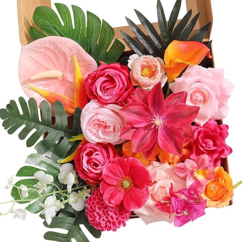 Alecono Artificial Flowers, Hot Pink and Yellow Silk Fake Flowers for Valentines Day Home Decor, DIY Wedding Bouquets, Cake Flowers for Table Centerpieces Baby Shower Birthday Party Decorations in Kuwait