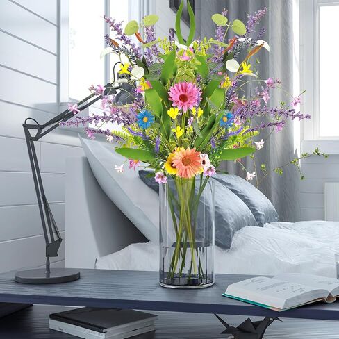 Giegxin 8 Bundles Spring Artificial Wildflowers 20 Inches Fake Daisy Flowers Colorful Flowers Artificial Flowers Lavender Bouquet for Home Indoor Table Vase Wedding Party Decor Lavender in Saudi Arabia