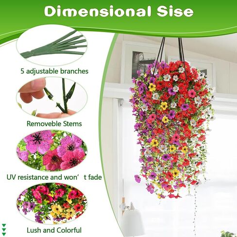 UV Resistant Artificial Hanging Flowers for Outdoors, Faux Morning Glory Fake Hanging Plants for Porch, Garden, Patio & Home Decoration, Realistic Silk Flowers, No Fade, No Watering, 4 PCS, Rose Red in Saudi Arabia