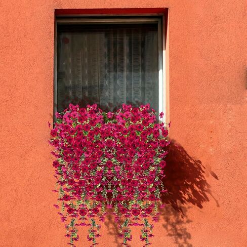 UV Resistant Artificial Hanging Flowers for Outdoors, Faux Morning Glory Fake Hanging Plants for Porch, Garden, Patio & Home Decoration, Realistic Silk Flowers, No Fade, No Watering, 4 PCS, Rose Red in Saudi Arabia