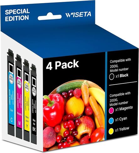 Wiseta Remanufactured 200XL Ink Cartridges Replacement for Epson 200XL Ink Cartridges Combo Pack to Use with XP-200, XP-300, XP-310, XP-400, XP-410 WF-2520, WF-2530, WF-2540 Printer(4 Pack) in Kuwait