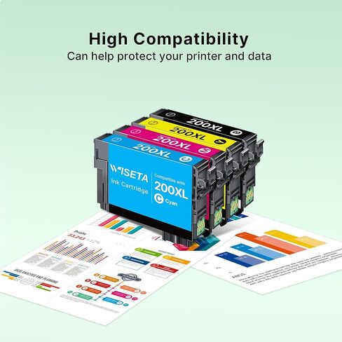 Wiseta Remanufactured 200XL Ink Cartridges Replacement for Epson 200XL Ink Cartridges Combo Pack to Use with XP-200, XP-300, XP-310, XP-400, XP-410 WF-2520, WF-2530, WF-2540 Printer(4 Pack) in Kuwait